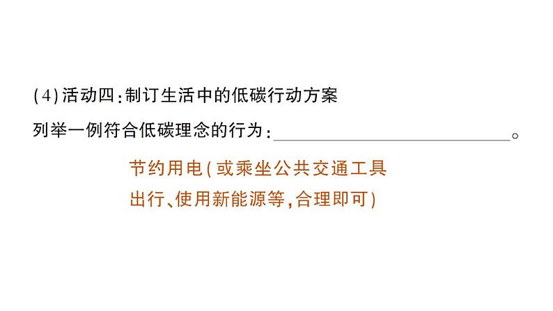 初中化学新人教版九年级上册第六单元跨学科实践活动五 基于碳中和理念设计低碳行动方案作业课件2024秋第5页