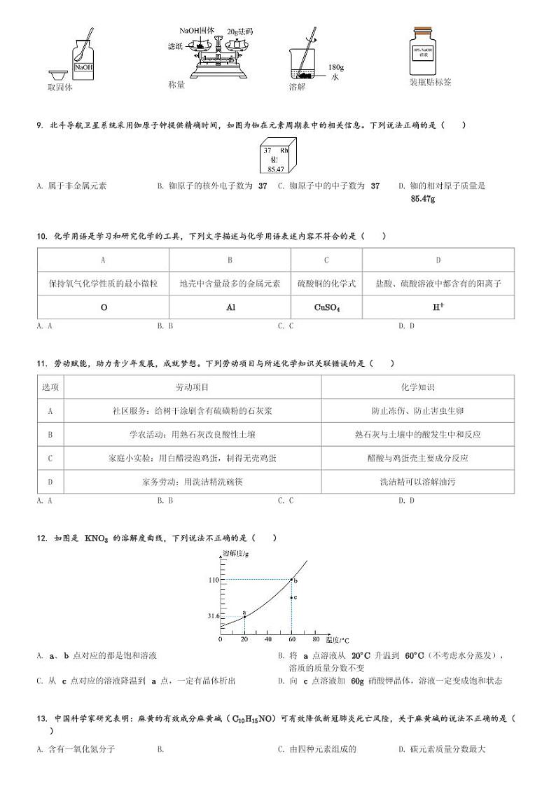 广东省东莞市石龙第三中学2023-2024学年九年级(下)第一次月考化学卷(含解析)第2页