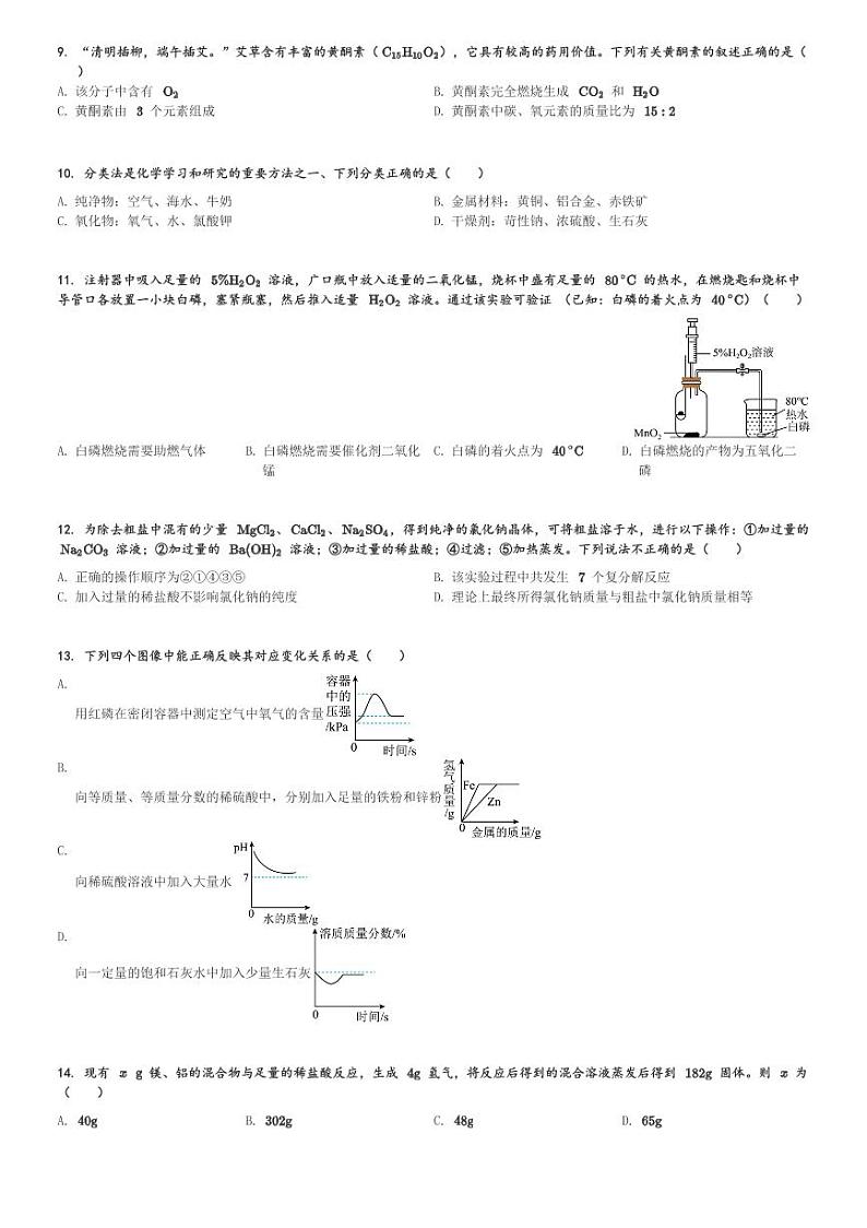 2024年河南省驻马店市平舆县中考一模化学试卷(含解析)第2页