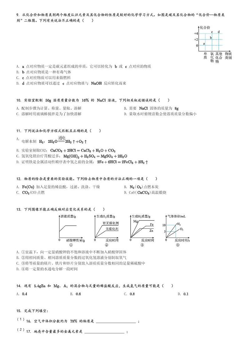 2024年河南省驻马店市驿城区中考一模化学试卷(含解析)第2页