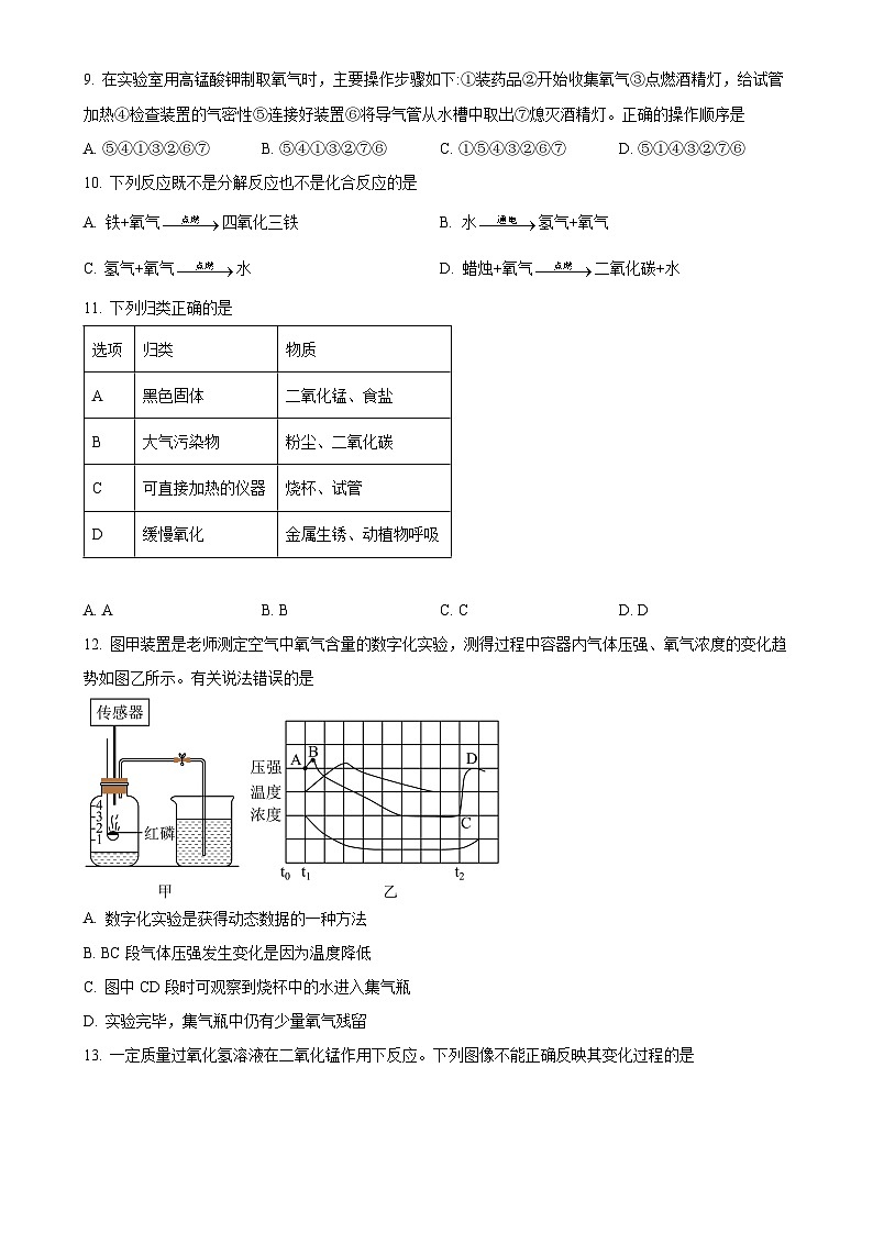 湖北省孝感市汉川市部分学校2024-2025学年上学期九年级第一次月考理综试卷-初中化学（原卷版）-A4第2页