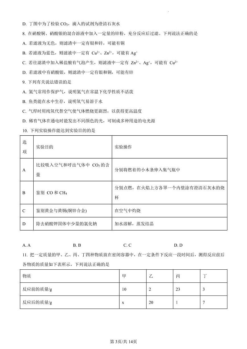 2023年广东省广州市天河区华南师范大学附属中学中考一模化学试题第3页