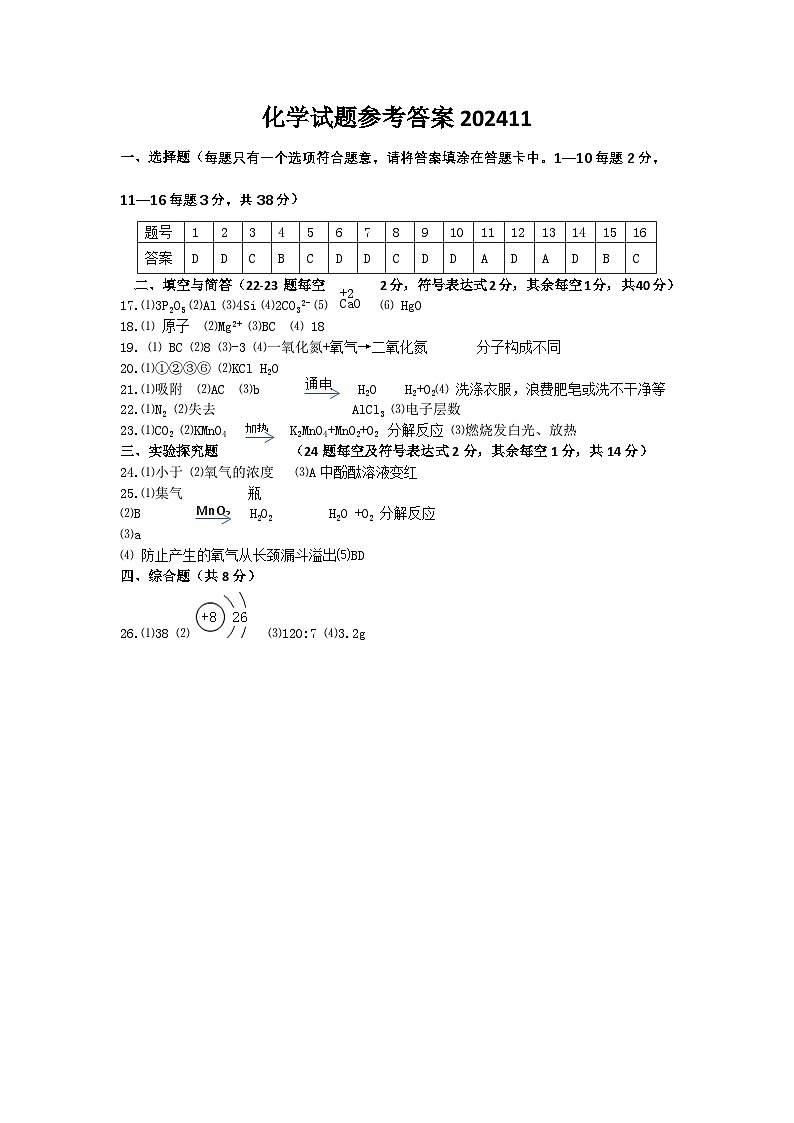 化学试题答案2024.11第1页