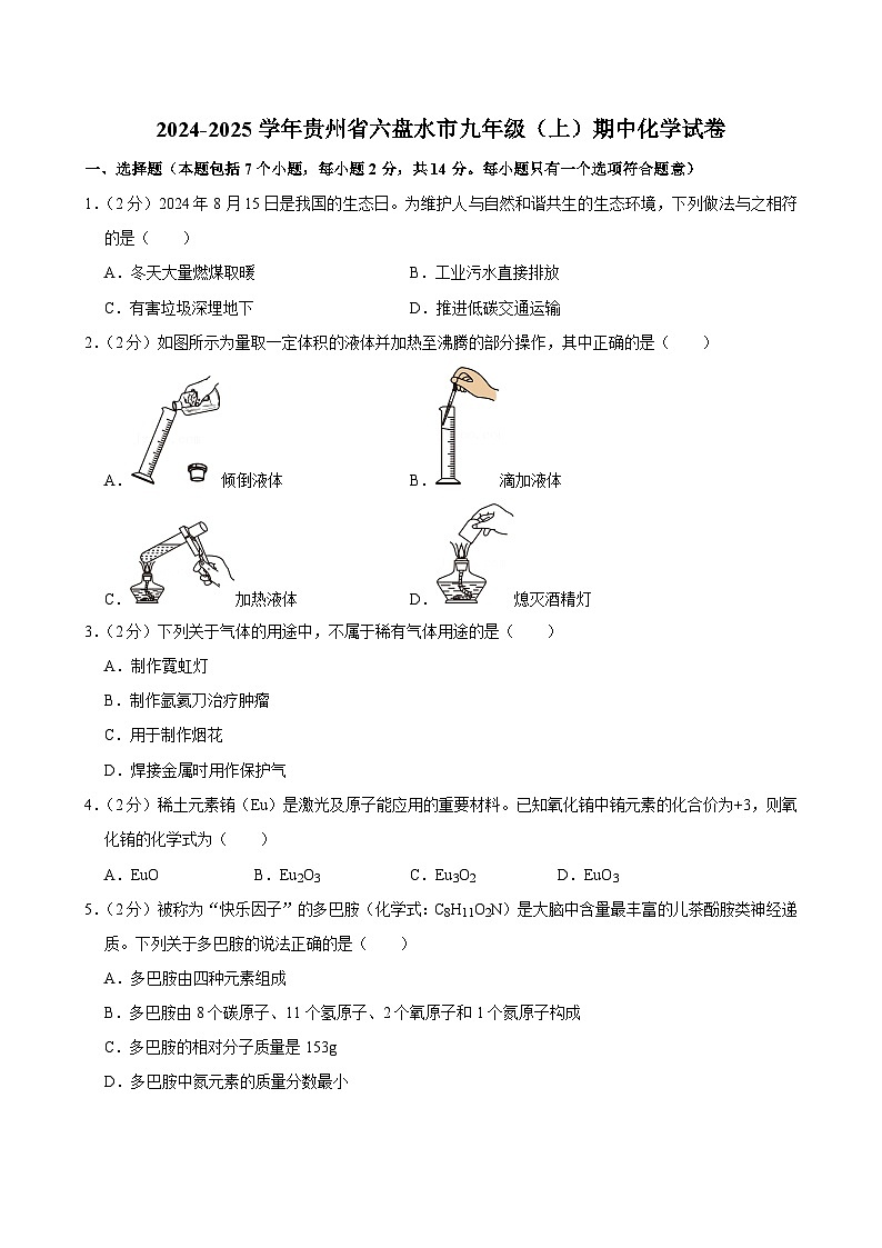贵州省六盘水市2024-2025学年九年级上学期期中考试化学试卷第1页