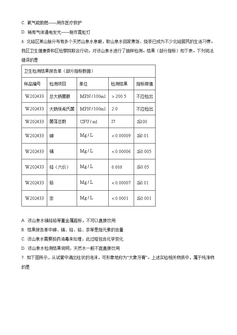 重庆市江北中学校2024--2025学年九年级上学期期中测试化学试题第2页