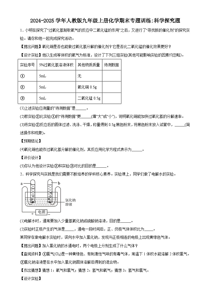 期末专题训练：科学探究题---2024-2025学年九年级化学人教版（2024）上册-A4第1页