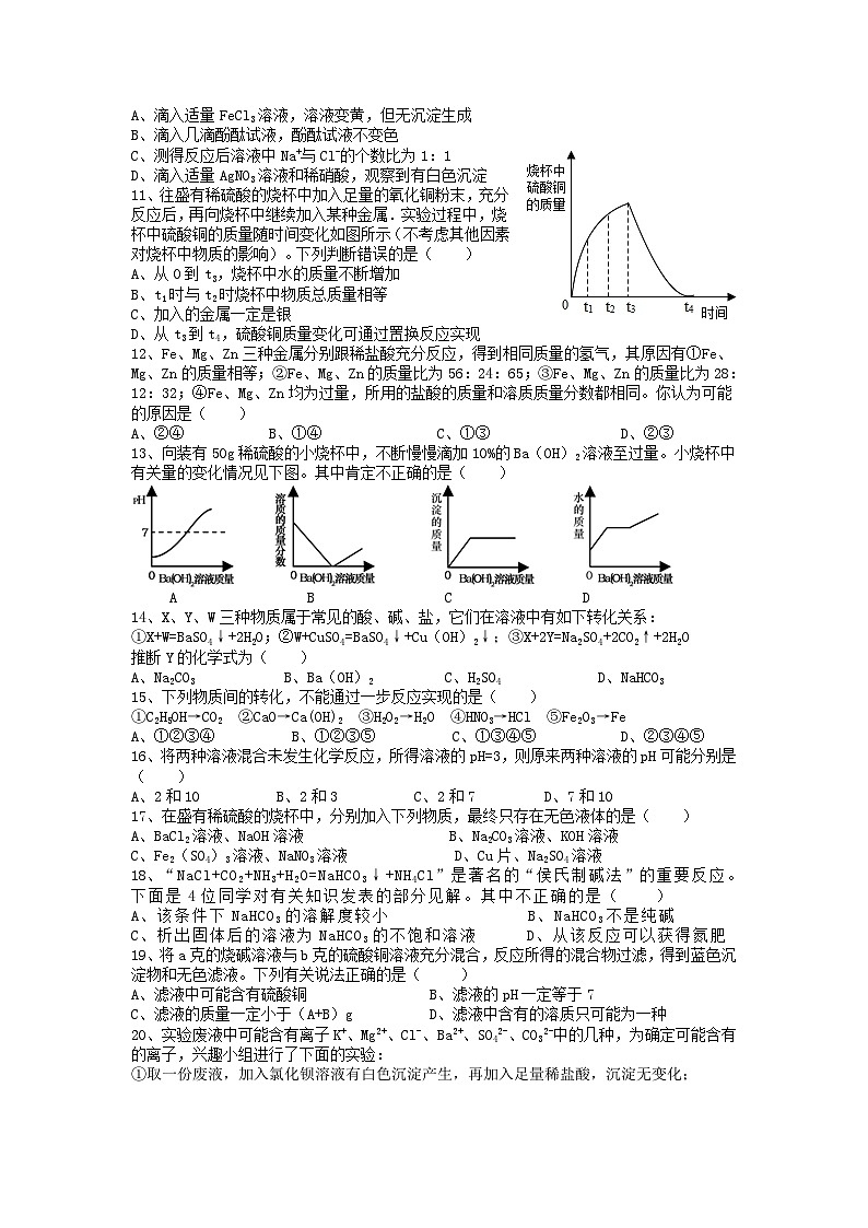第十讲 酸和碱——2024-2025学年浙江省中考科学专项练习（化学专题）第2页