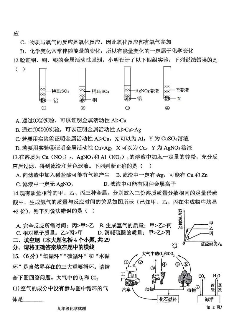 山东省日照市曲阜师范大学附属中学2024-2025学年九年级上学期12月月考化学试卷第3页