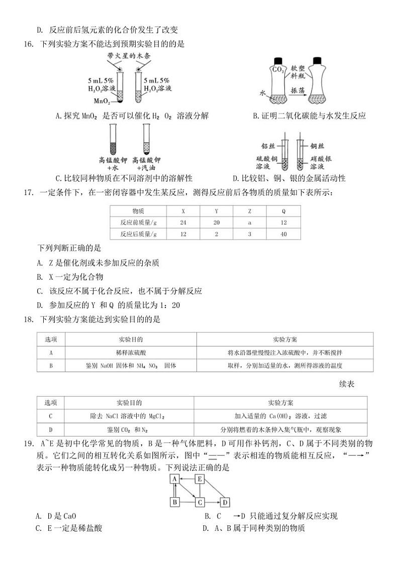 2024～2025学年云南省昆明市官渡区第一中学九年级(上)期末模拟预测化学试卷(无答案)第3页