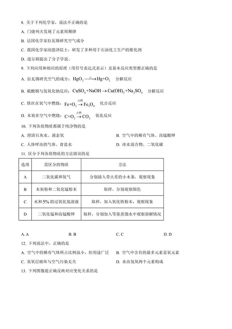 2024～2025学年黑龙江省哈尔滨市双城区八年级(上)12月第三次月考化学试卷(含答案)第3页