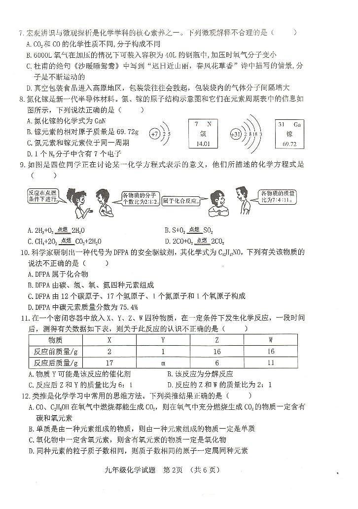 山东省日照市献唐中学2024—2025学年九年级上学期期中考试化学试题第2页