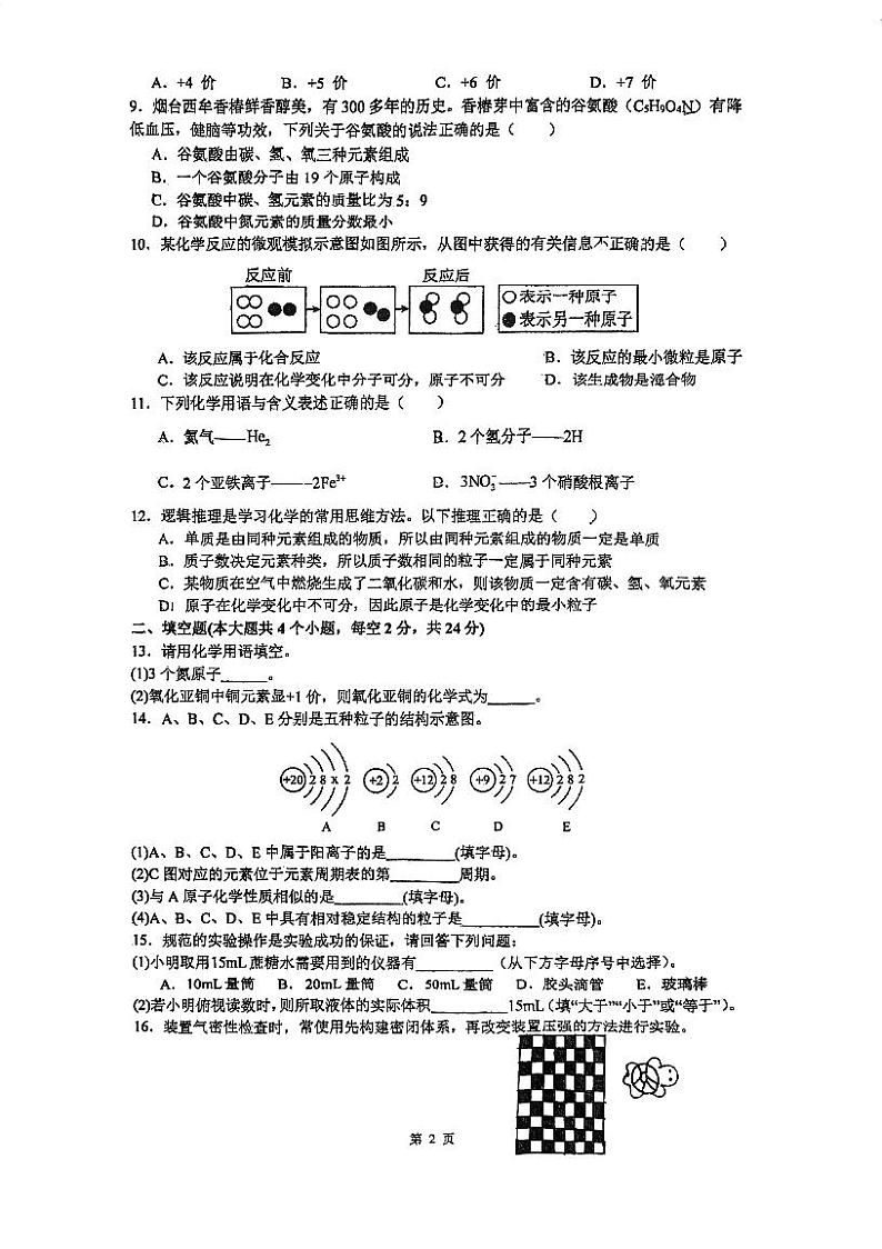 四川省内江市第一中学2024-2025学年九年级上学期11月期中化学试题第2页