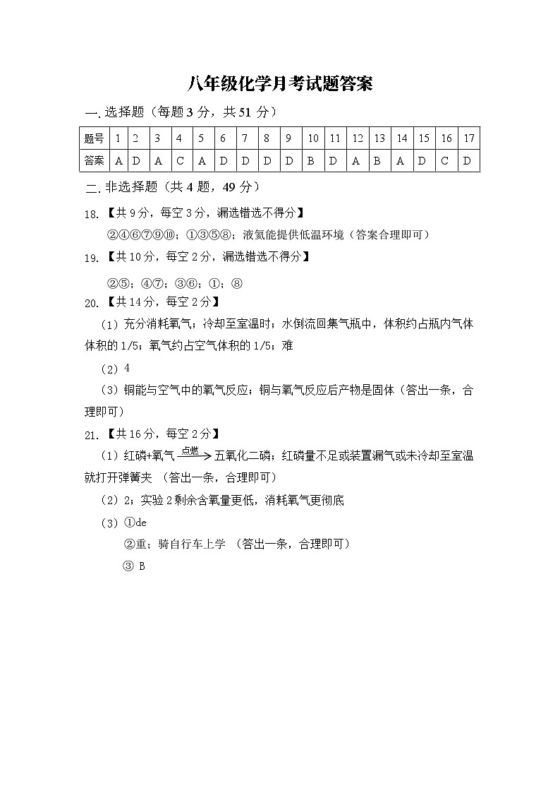 八年级化学月考答案(1)第1页