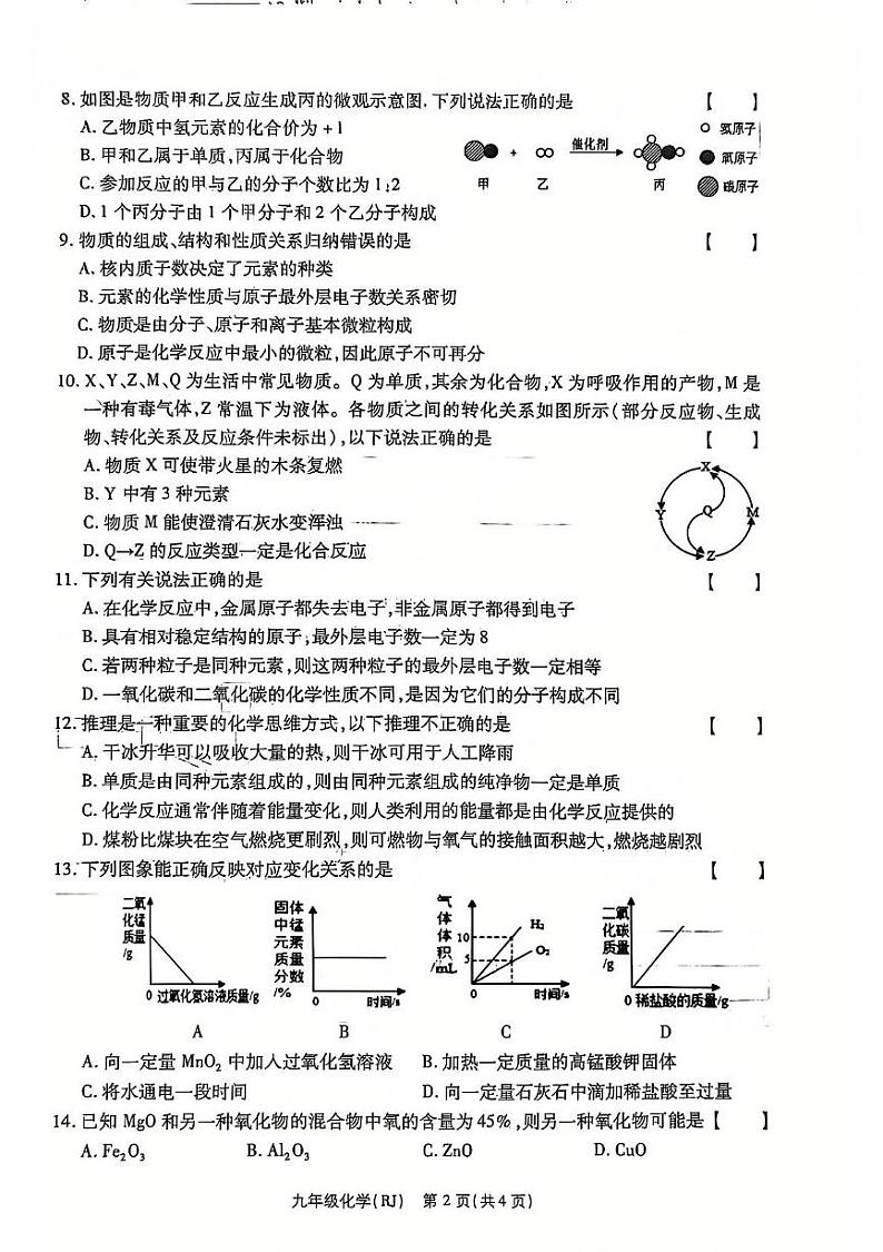 河南省驻马店市确山县2024--2025学年九年级上学期12月月考化学试题第2页