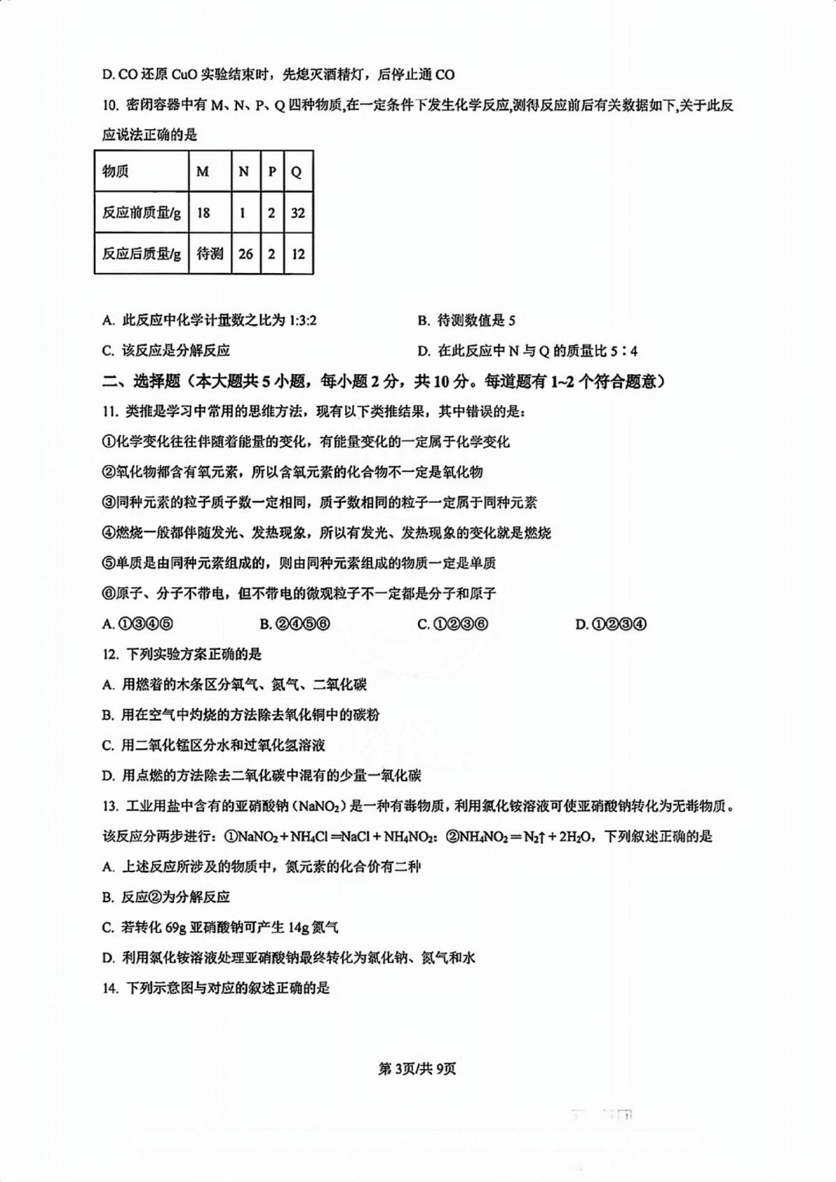 天津益中学校2024-2025学年九年级上学期期中学情调研化学试卷第3页