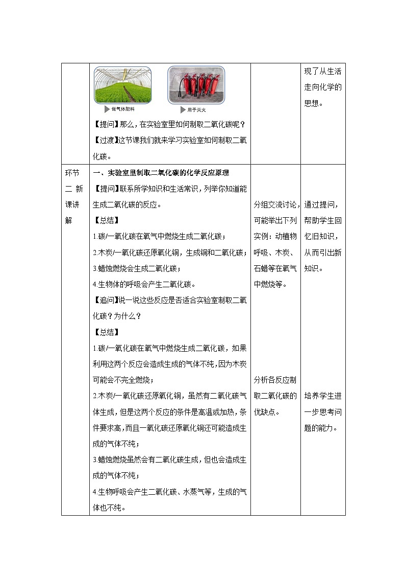 初中化学人教版九年级上册第六单元课题3 二氧化碳的实验室制取 教案第2页