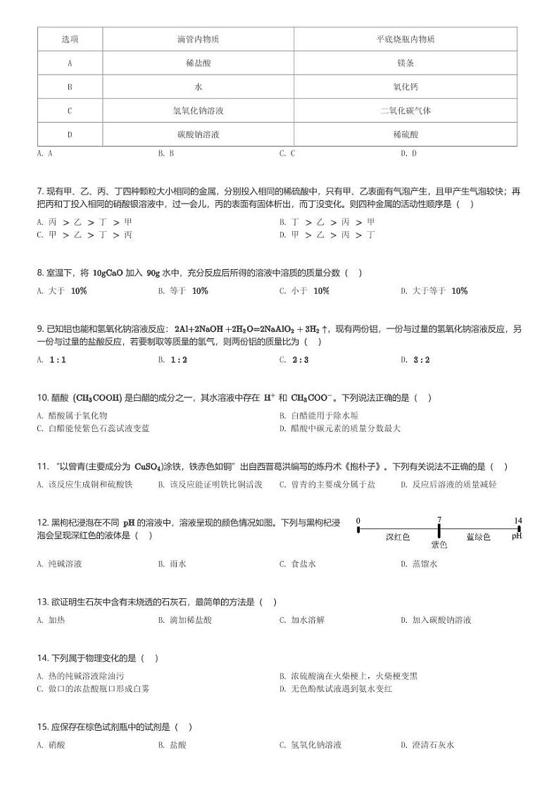 江苏省苏州市姑苏区平江中学2023-2024学年九年级(下)第一次月考化学试卷(0模)(含解析)第2页