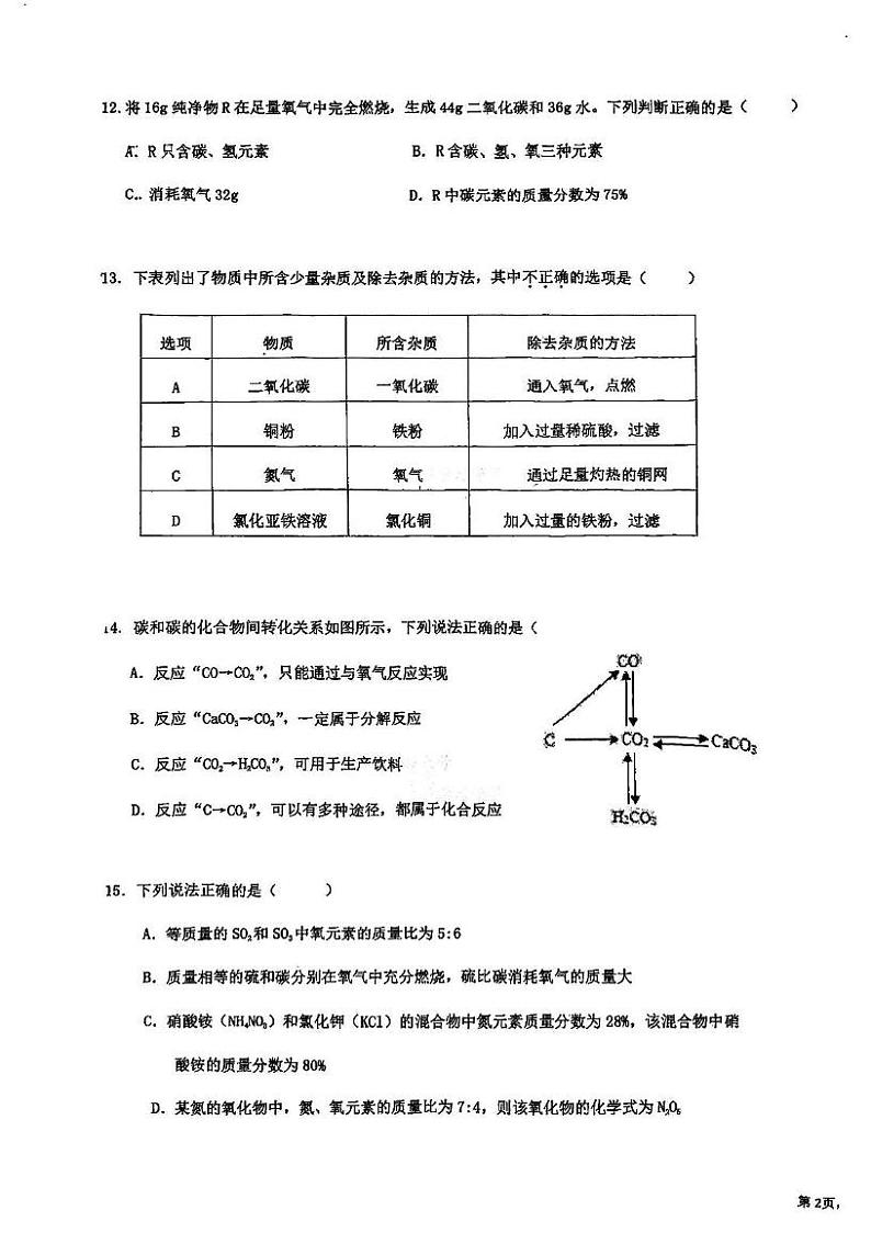 天津市静海区静海实验中学2024-2025学年九年级上学期第二次月考化学试卷第3页