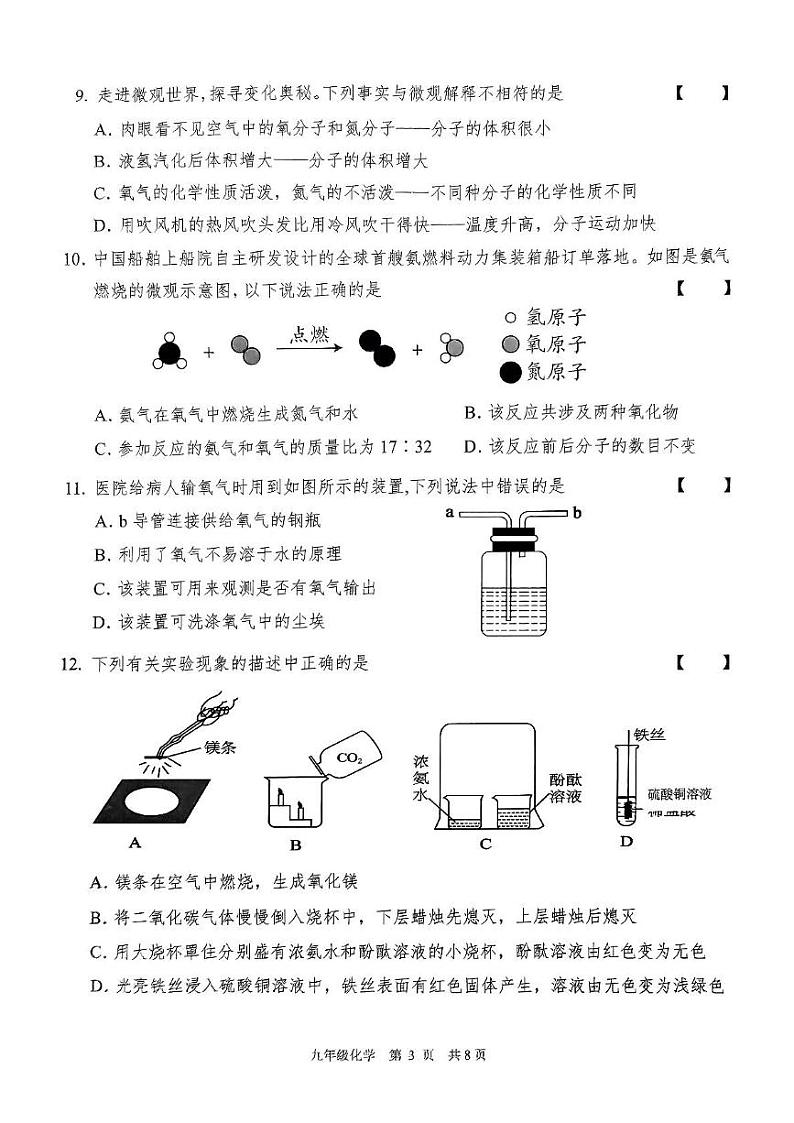 广东省东莞市2024--2025学年九年级上学期12月月考化学试题第3页