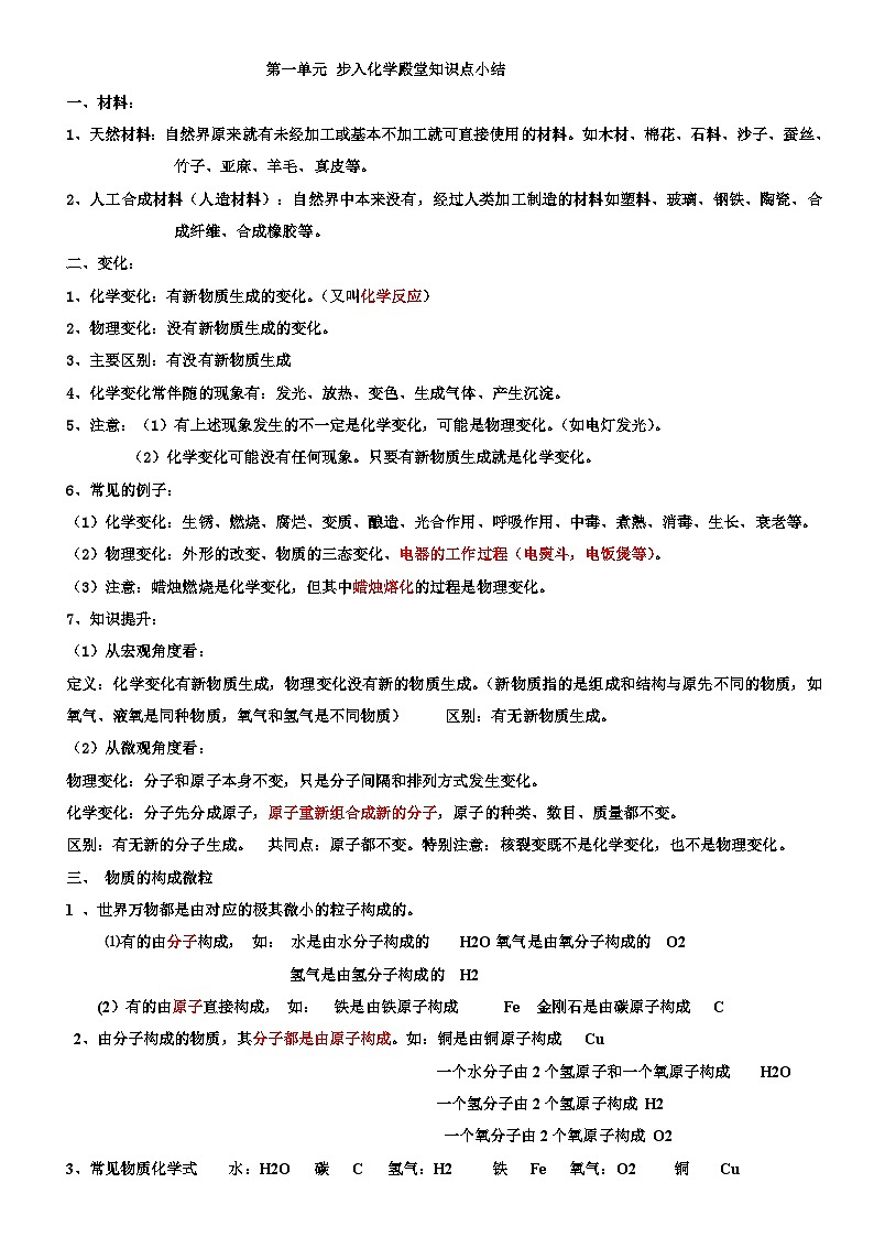 鲁教版五四制八年级化学重要知识点归纳第1页