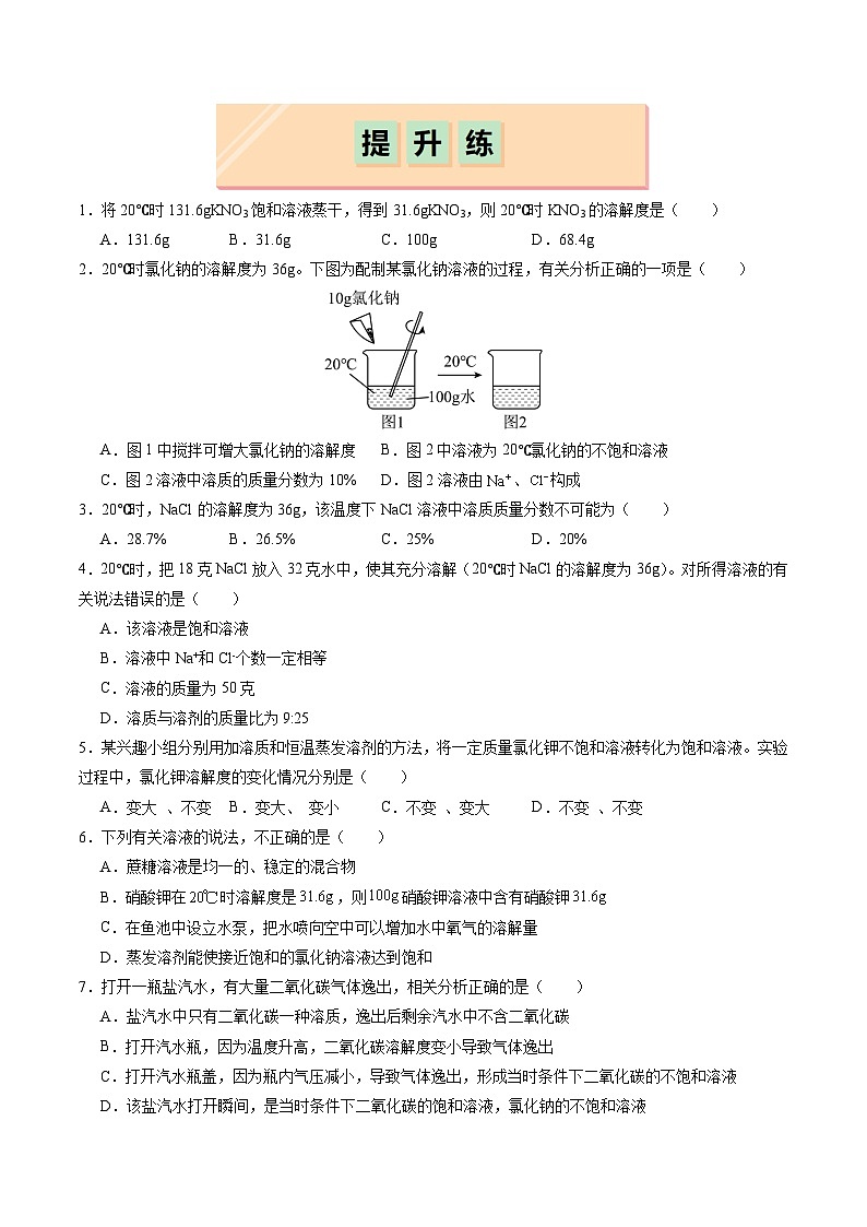7.4 物质的溶解性（第1课时）（练习）第2页