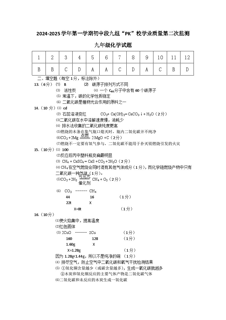 九年级化学参考答案第1页