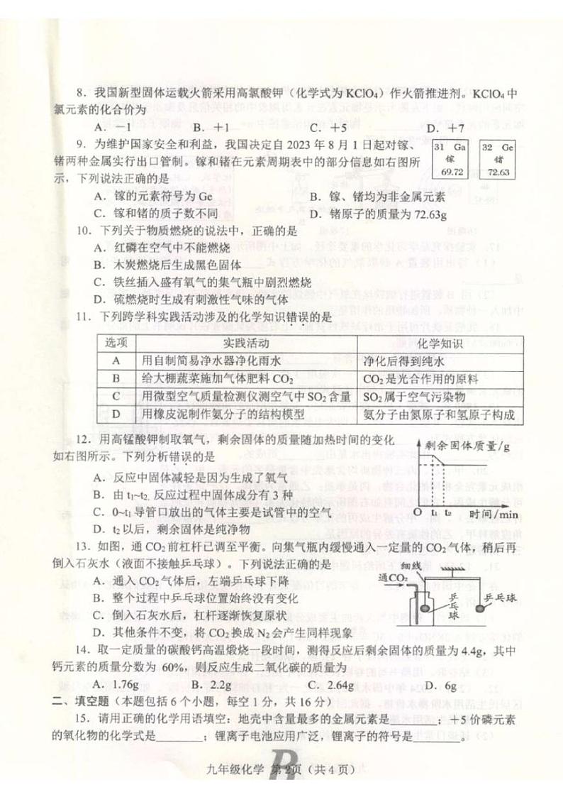 2024～2025学年河南省平顶山市宝丰县九年级(上)12月考试化学试卷(,含答案)第2页