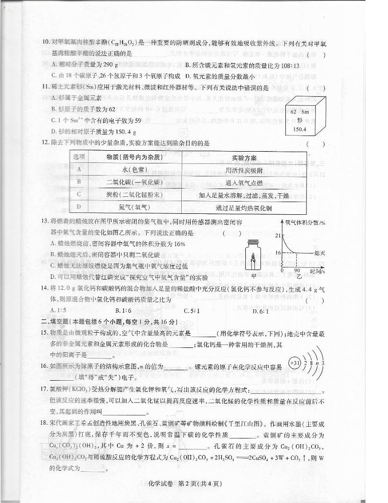 河南省驻马店市上蔡县2024年秋季第三学月教学质量评估九年级化学试卷（附答案）第2页