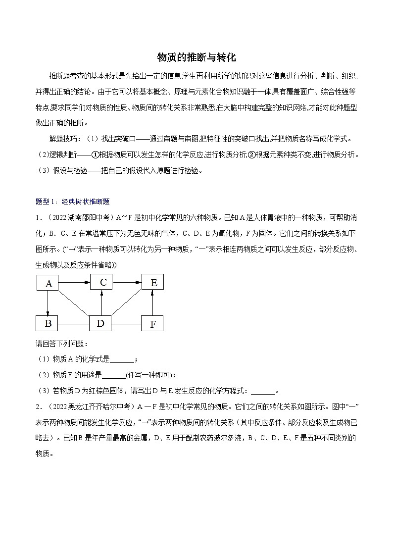 中考化学考点总复习(全国通用)专题四物质的推断与转化【考点巩固】(原卷版+解析)第1页
