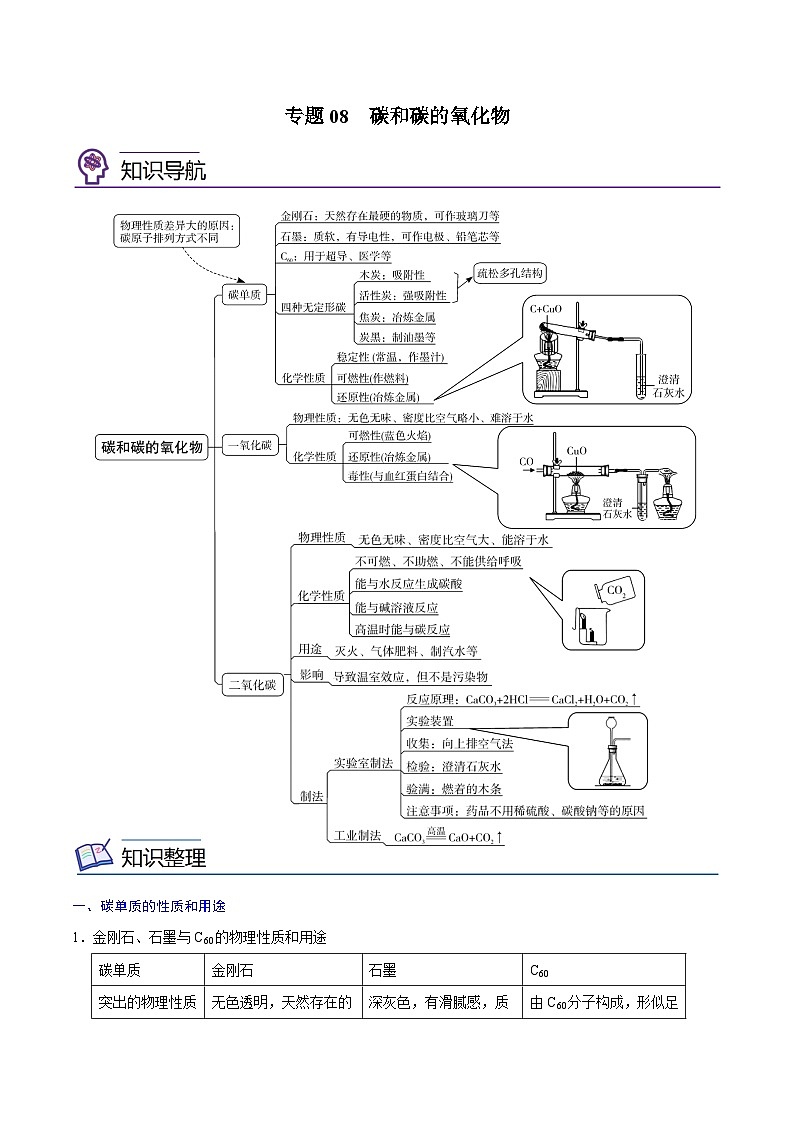 中考化学考点总复习(全国通用)专题08碳和碳的氧化物【考点精讲】(原卷版+解析)第1页