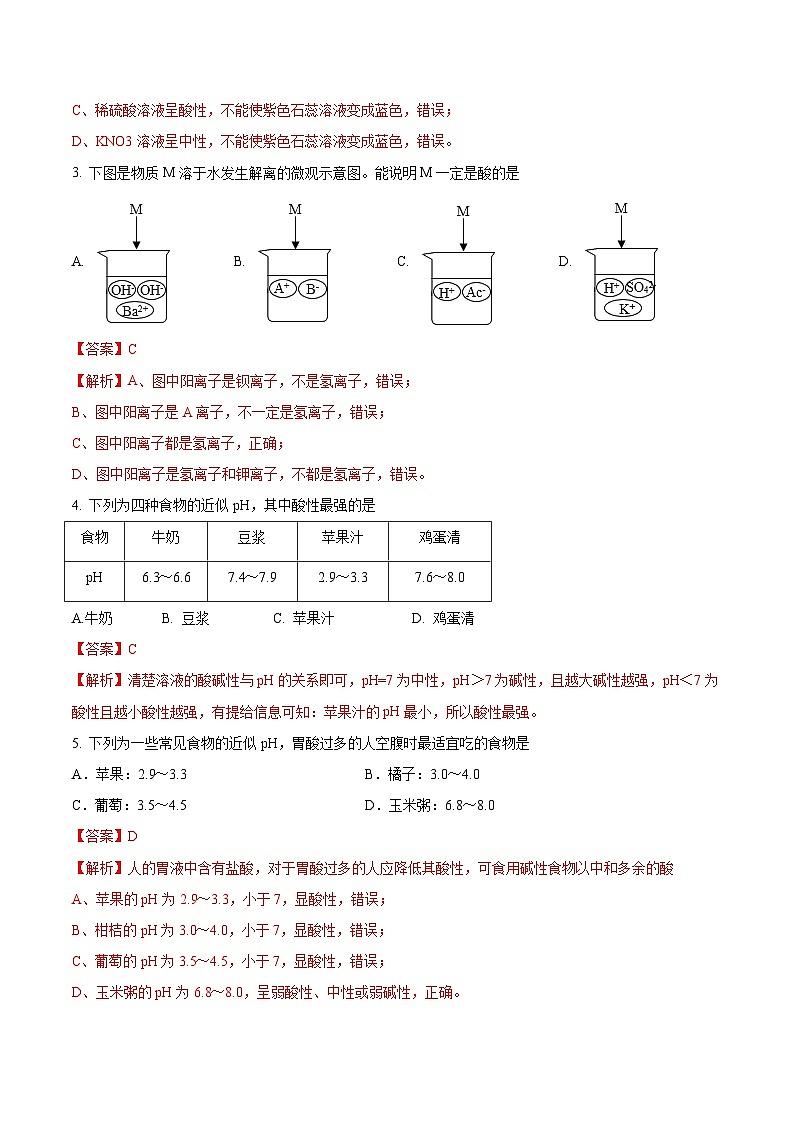 第七单元 认识酸和碱（分层练习）（解析版）第2页