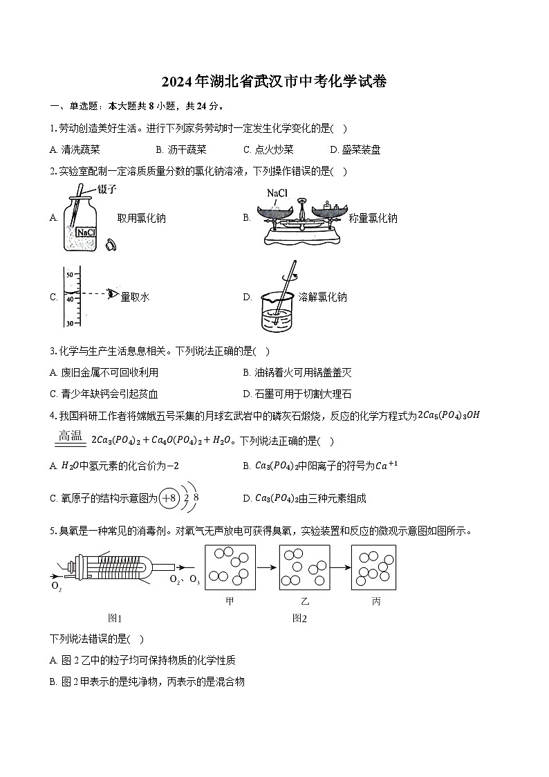2024年湖北省武汉市中考化学试卷（含详细答案解析）第1页
