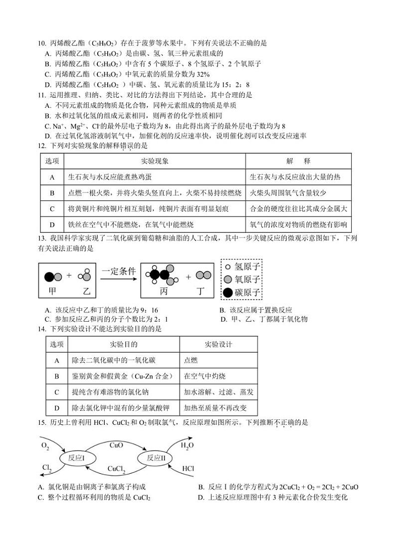 2024～2025学年江苏省泰州市靖江市滨江学校九年级(上)第三次独立测试化学试卷(含答案)第2页