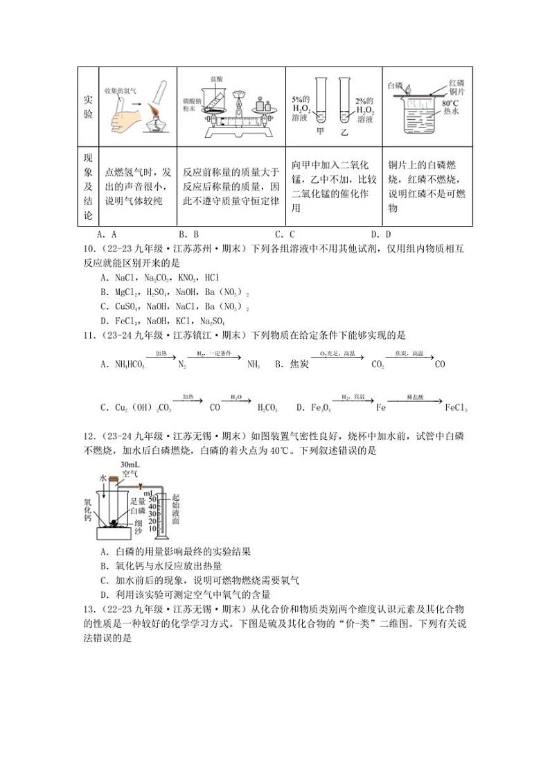 2024～2025学年江苏省苏州市太仓市实验中学九年级(上)期末摸底调研化学试卷(含答案)第3页