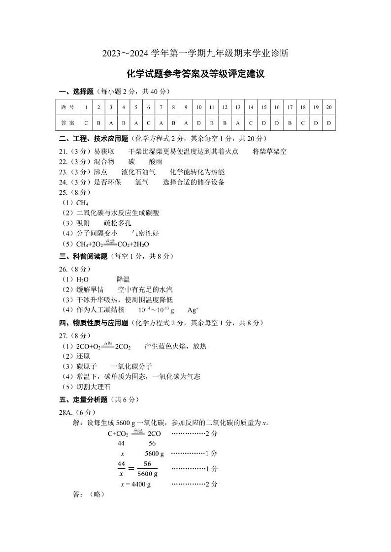 九年级化学答案第1页