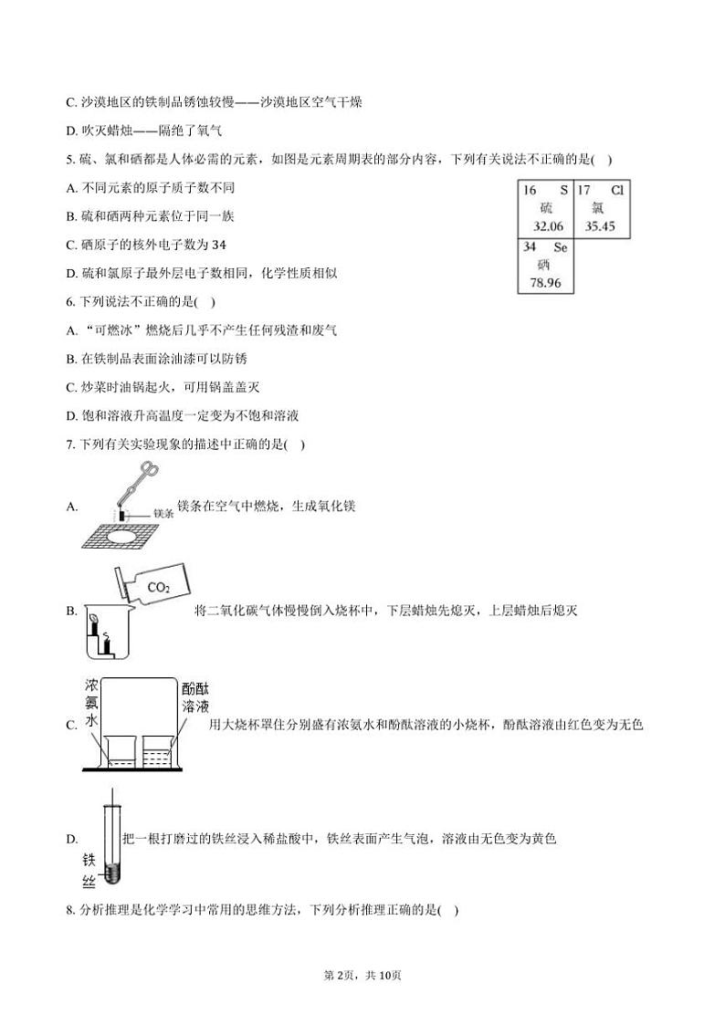 2024～2025学年山东省济南市商河实验学校九年级(上)期末化学模拟试卷(B卷)(含答案)第2页