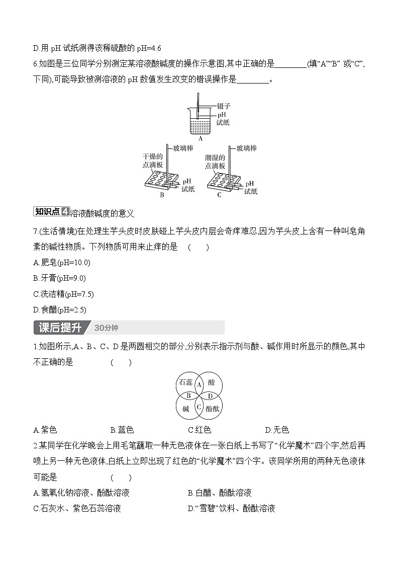 人教版2024九年级下册化学10.1　溶液的酸碱性 课时作业（含答案）第2页