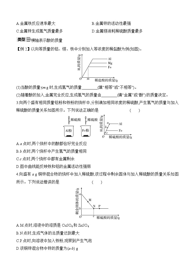 人教版2024九年级下册化学第八单元　金属和金属材料 专题训练一　金属与酸反应图像分析 课时作业（ 含答案）第2页