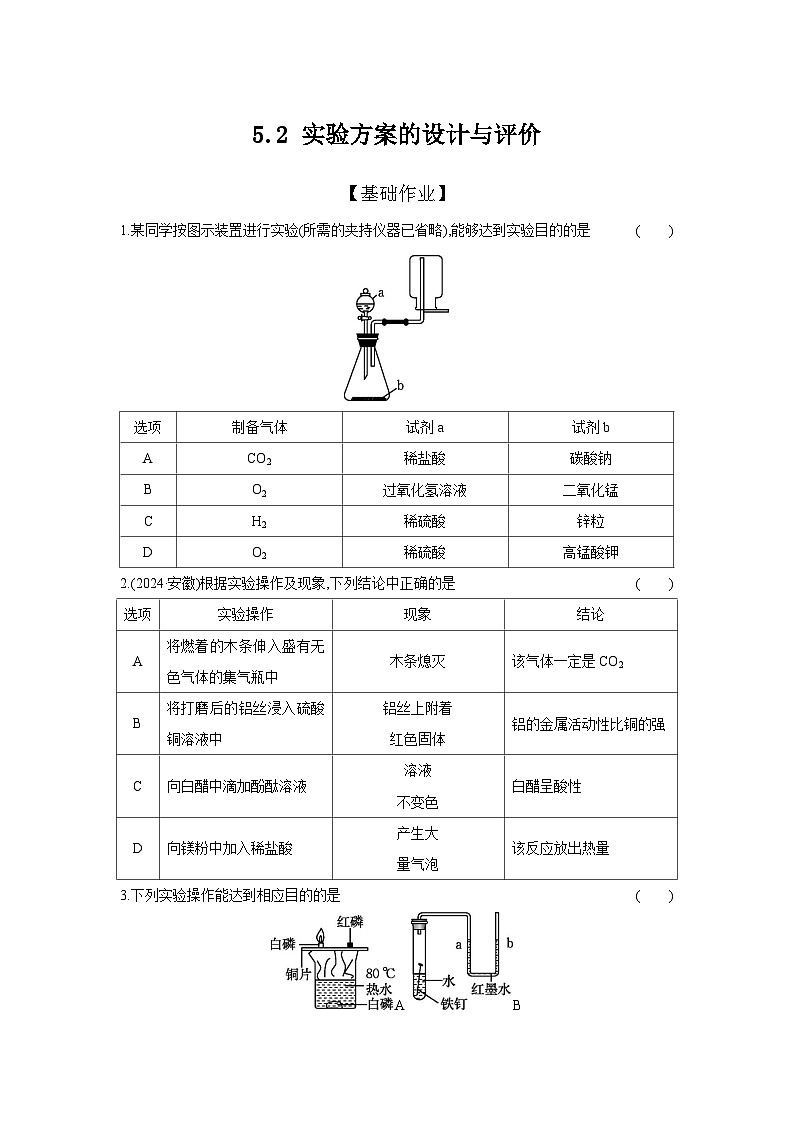 5.2 实验方案的设计与评价  -【专练】2025年中考化学（人教版）一轮考点研究练习（含解析）第1页