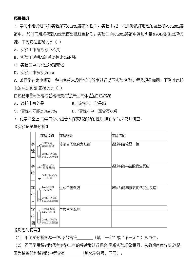 新人教版2024九年级下册化学10.3 常见的盐-第1课时 氯化钠、碳酸钠、碳酸氢钠和碳酸钙 复分解反应   分层作业（含答案）第2页