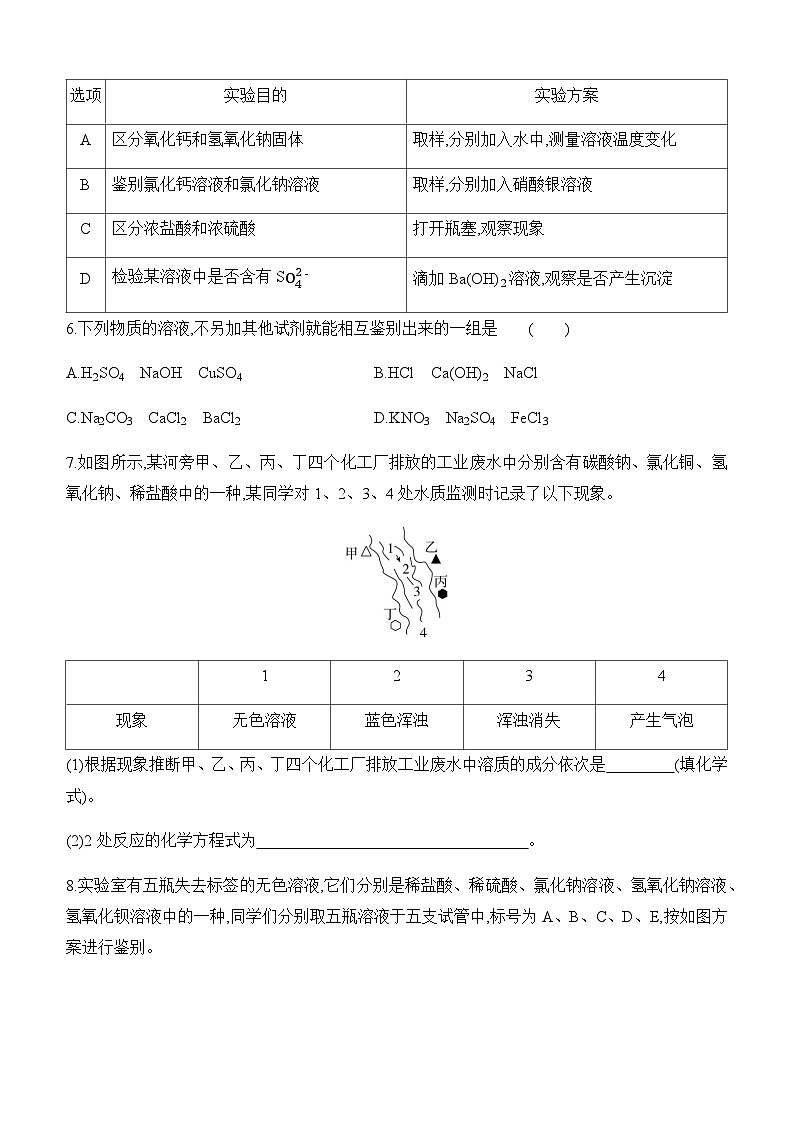 人教版2024九年级下册化学第十单元　常见的酸、碱、盐 专题训练六　物质的检验与鉴别 课时作业 （含答案）第2页