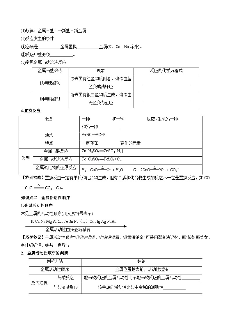 人教版中考化学一轮复习必考知识梳理与考法点拨第八单元金属和金属材料第二讲(学生版+解析)第2页