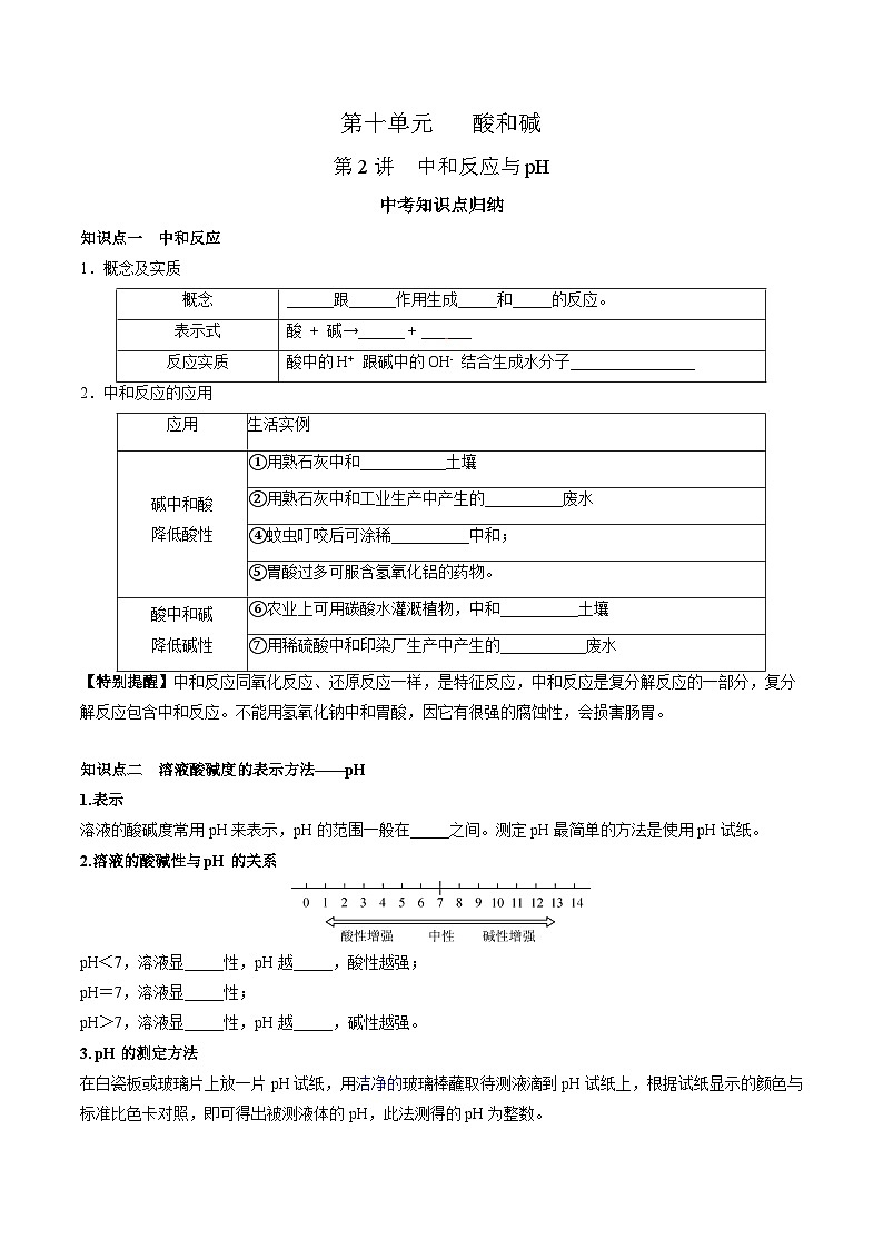 人教版中考化学一轮复习必考知识梳理与考法点拨第十单元酸和碱第二讲(学生版+解析)第1页
