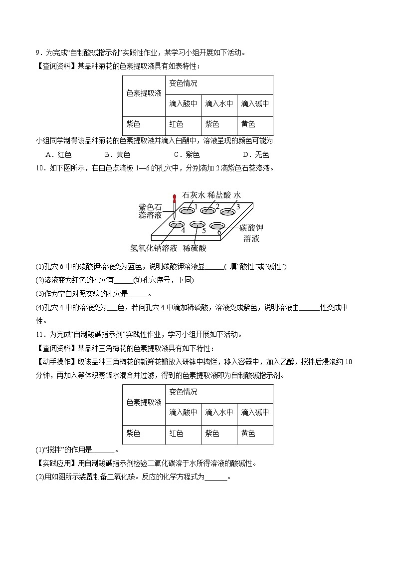 8.1 溶液的酸碱性（第1课时）（分层作业）（原卷版）第2页