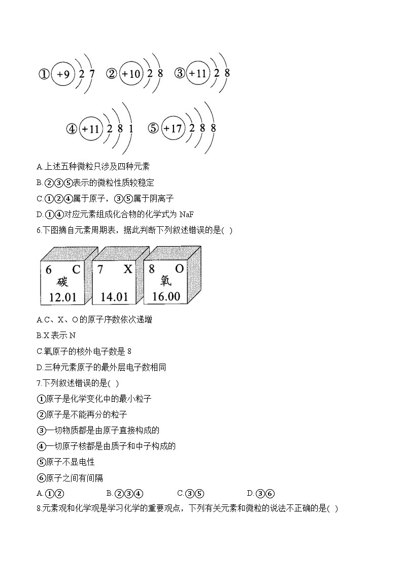 人教版2024九年级化学寒假作业+3物质构成的奥秘第2页