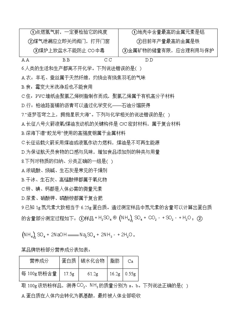 人教版2024九年级化学寒假作业+11化学与社会第2页