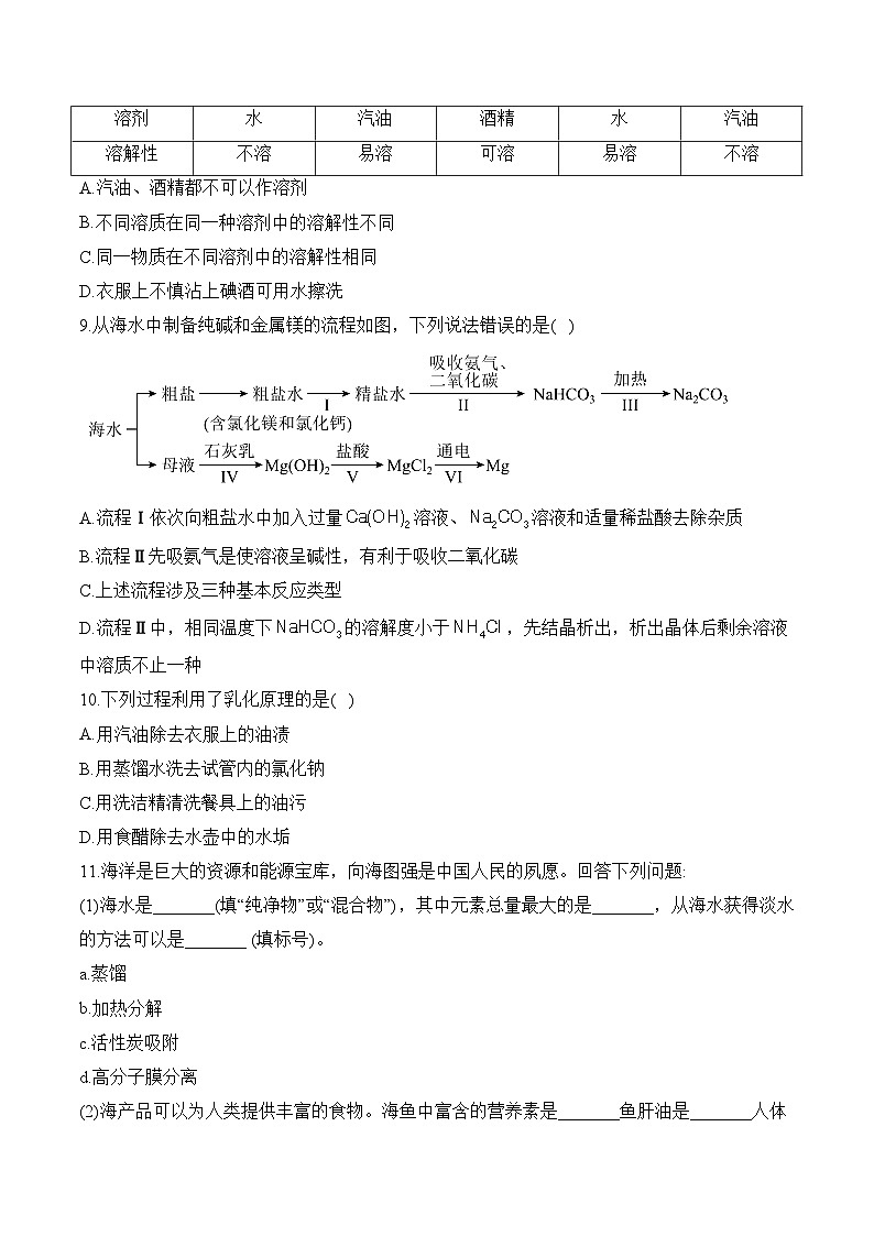 人教版（2024）九年级化学寒假作业 (9)溶液第3页
