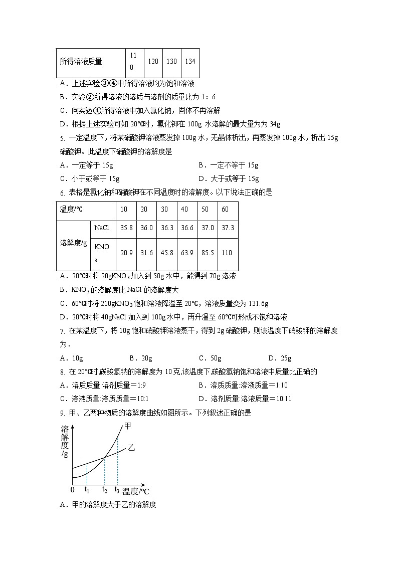 9.2溶解度（第2课时）（练习）第2页