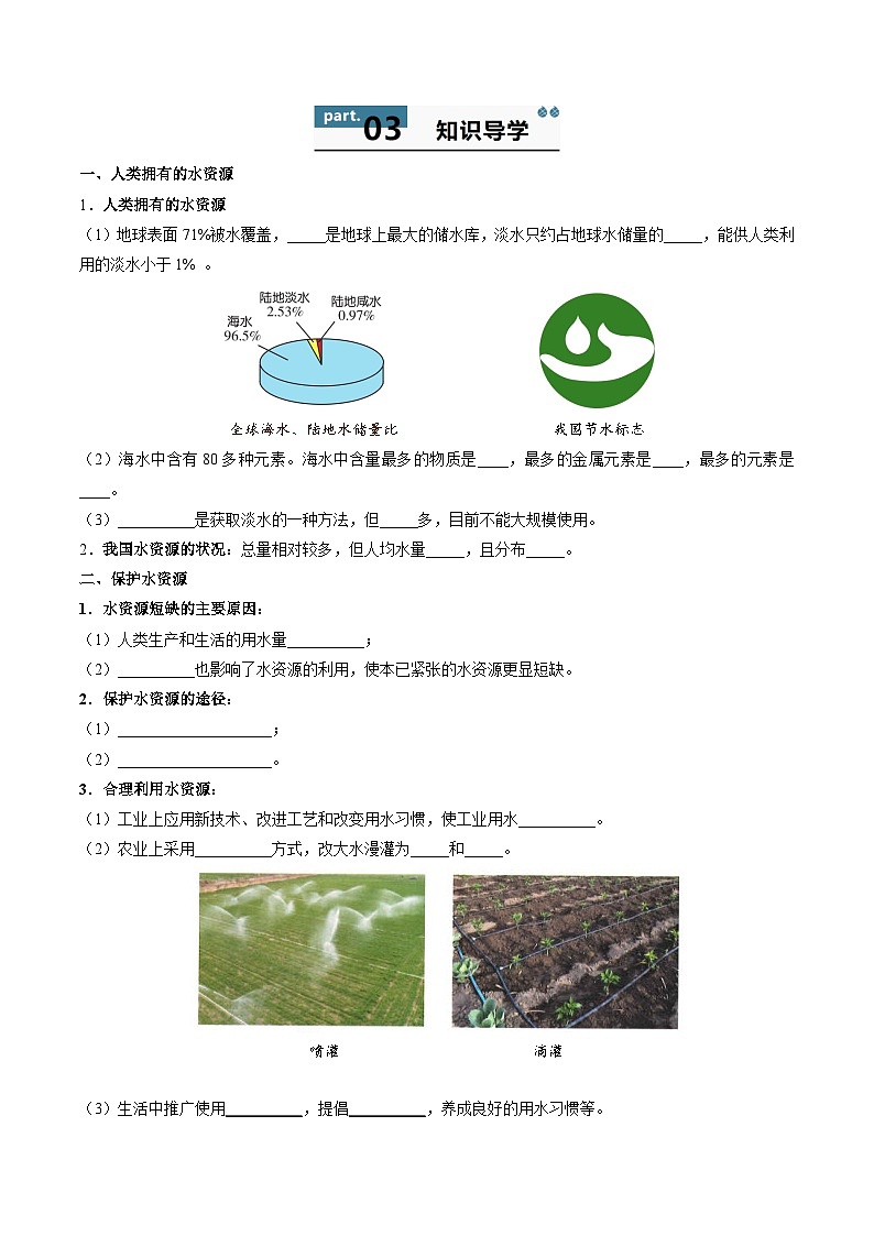 【寒假衔接讲义】人教版 初中化学 九年级上册 知识讲义 4.1 水资源及其利用（原卷版）第2页