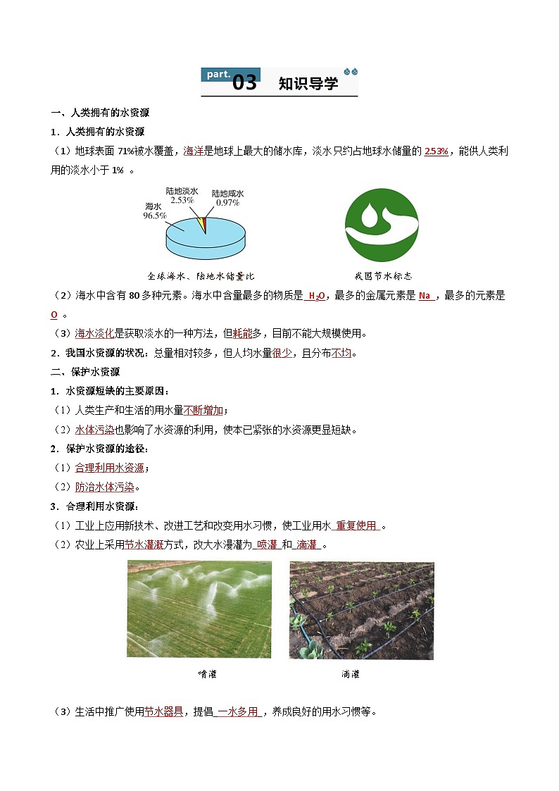 【寒假衔接讲义】人教版 初中化学 九年级上册 知识讲义 4.1 水资源及其利用（解析版）第2页